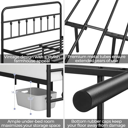 Yaheetech Full Bed Frame with Headboard, Victorian Vintage Black Iron