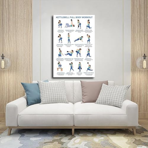 Kettlebell Full Body Workout for Beginners Exercise Chart Home Gym Easy Strength Training Routine Canvas Poster Bedroom Decor Room Decor Frame 20x30inch