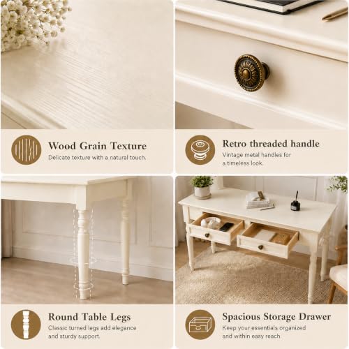 White Writing Desks with Drawers, 47" French Country Style