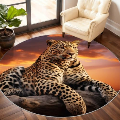 Leopard Round Rug - 4ft Washable Cheetah Print Round Area Rug for Living Room, Wildlife Circle Rugs Soft Non-Slip Carpet for Bedroom Kitchen Dining Table Decor Mat