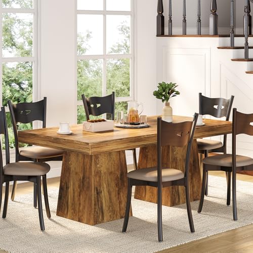 31.5" Small Dining Table for 4, Farmhouse Kitchen Table with Walnut Finish, Square Compact Dinner Table for Home Dining Room, Apartments, Office, Living Room & Restaurants, Walnut