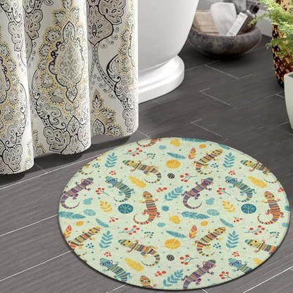 Soft Round Yoga Carpet, Large Home Decor Mat, Non Slip Machine Washable Kitchen Office Circle Rug Cartoon Lizard, 60inch
