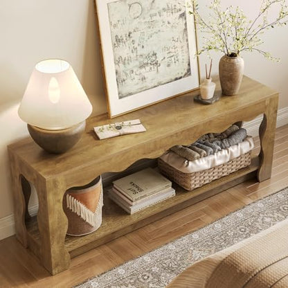 TV Stand for 65 Inch TV, Wooden Entertainment Center with Storage Cabinets, Farmhouse TV Media Console Table for Living Room, Bedroom, Open Shelf, Brown