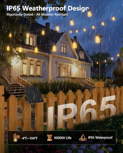 100FT Solar String Lights Outdoor Waterproof with Remote, 31+2 LED Shatterproof Bulbs, Dimmable & Timable, 3 Light Modes - Commercial Grade Patio Lights for Garden Backyard Party Decor