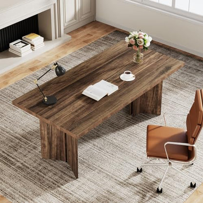 Tribesigns 63-inch Executive Desk, Vintage Office Computer Desk with Large Tabletop, Farmhouse Wood Writing Conference Table Workstation for Home Office, Study, Dark Brown