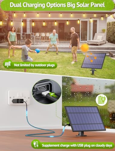 48FT Solar String Lights Outdoor with Remote, Waterproof Dimmable Patio Lights with 15+1 LED ST38 Bulbs 3 Modes Hanging Lighting for Backyard