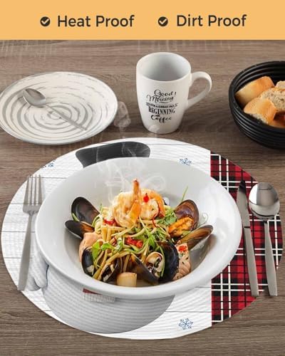 15inch Round Braided Placemats Set of 4, Washable Woven Dining Table Mats, Polypropylene Place Mats for Kitchen Table Home Decoration, Snowman Art Christmas