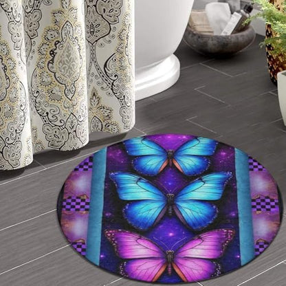 Circular Rugs Large Modern Round Area Rug Fashion Decor Mat for Home Office Purple Butterfly