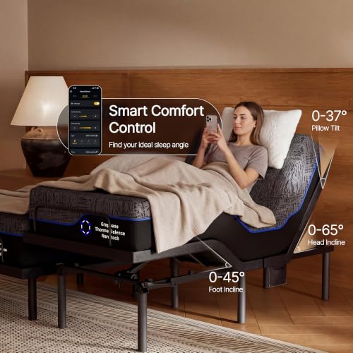 Adjustable Bed Frame Split King with 3 Motors, Adjustable Beds with Massage, Head & Foot Lift, Pillow Tilt, Zero Gravity & Anti-Snore, App & Wireless Remote Control, Easy Assembly
