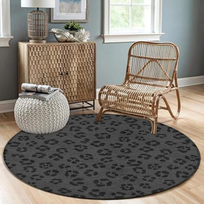 Large Round Area Rug Home Decor Modern Bathroom Rug Kitchen Office Circle Rug for Living Room Sofa Circle Cute Mat Dark Gray Black Leopard Cheetah Print