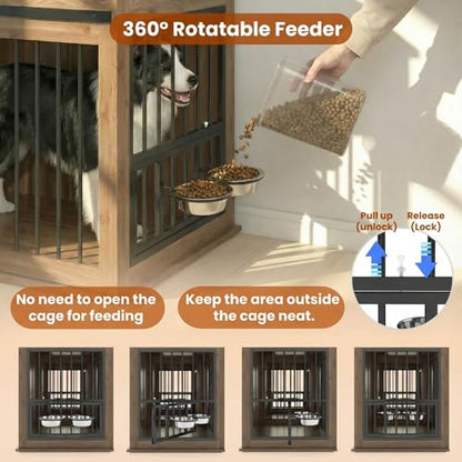 71'' Double Dog Crate Furniture, XXL Dog Kennel TV Stand,Walnut