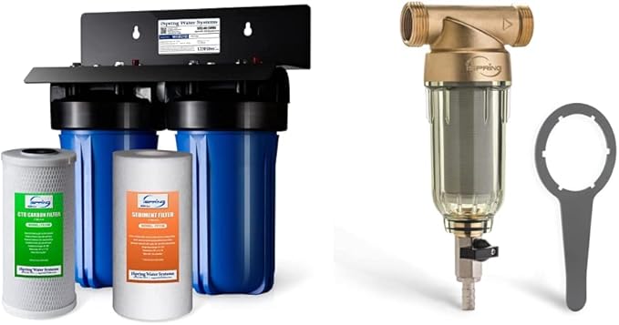 iSpring WGB21B 2-Stage Whole House Water Filtration System & WSP-100 Reusable Whole House Spin Down Sediment Water Filter, 100 Micron Flushable Prefilter Filtration