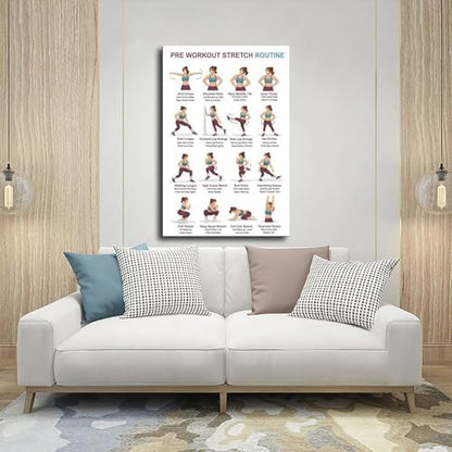 Pre Workout Stretch Routine Dynamic Warm Up Exercises Chart Standing Full Body Warm Up Before Workout Gym Canvas Poster Wall Art for Living Room Bedroom Decor Frame 24x36inch