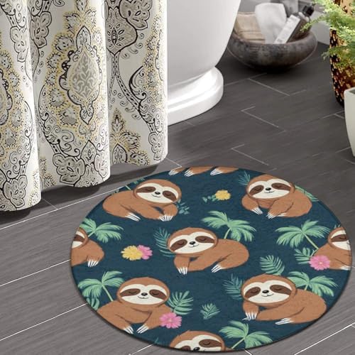 Fashion Round Area Rug Large Non Slip Carpet, Cute Sloths Unisex Home Decor Mat