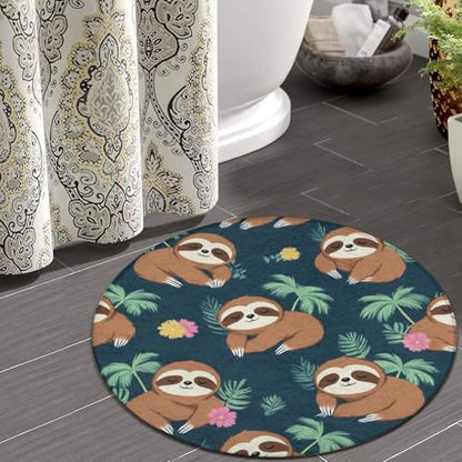 Fashion Round Area Rug Large Non Slip Carpet, Cute Sloths Unisex Home Decor Mat