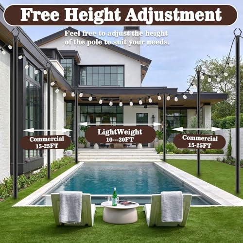 10Ft String Light Poles 4 Pack,Light Poles for Outside Lights,Outdoor with Fence Brackets Hanging Lights,Metal Stand Deck Patio Backyard