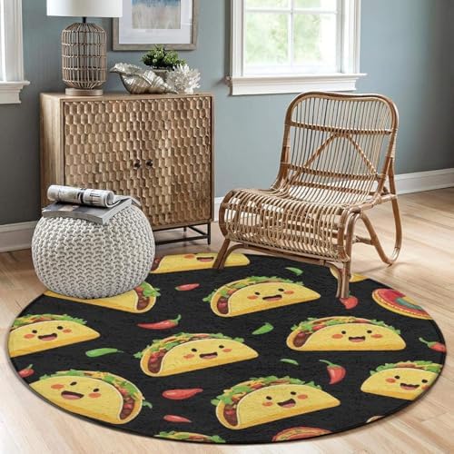 Fashion Round Area Rug Large Non Slip Carpet Unisex Home Decor Mat Cute Taco