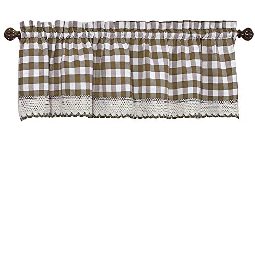Room Darkening Window Valance, 58W x 14L Inches Top Rod Pocket Checkered Gingham Curtain Valance Scarf, Modern Farmhouse Window Curtain Valance Classic Buffalo Checked Plaid, Taupe
