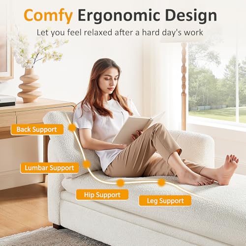 Oversized 70.47'' Chaise Lounge Chair with Storage, Boucle White