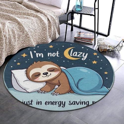 Large Home Decor Mat, Soft Round Yoga Carpet, Non Slip Machine Washable Home Office Circle Rug Cute Sloth