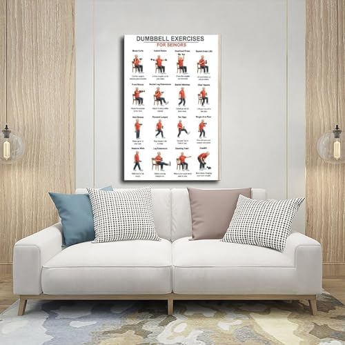 Dumbbell Exercises for Seniors Seated Chair Strength Workout Balance And Stability Training Canvas Poster Wall Art for Living Room Bedroom Decor Unframe 20x30inch