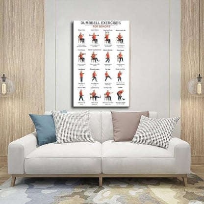 Dumbbell Exercises for Seniors Seated Chair Strength Workout Balance And Stability Training Canvas Poster Wall Art for Living Room Bedroom Decor Unframe 20x30inch