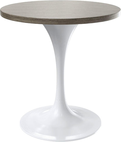 Mid-Century Modern 27 Inch Round Dining Table, MDF Wood Tabletop with White Steel Pedestal Base, Contemporary Kitchen & Dining Room Table, Small Space Breakfast Table, Dark Maple