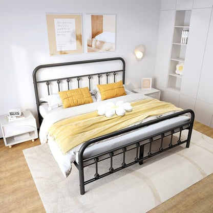 Full Metal Bed Frame with Victorian Headboard & Footboard, Black