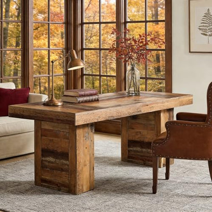 63-Inch Farmhouse Executive Desk, Distressed Rustic Brown