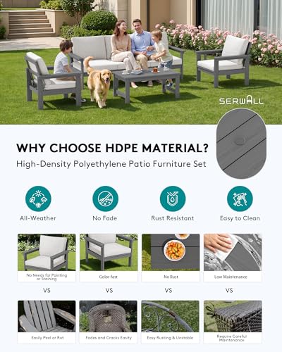 HDPE Outdoor Patio Furniture Set with Coffee Table - Modern/Contemporary