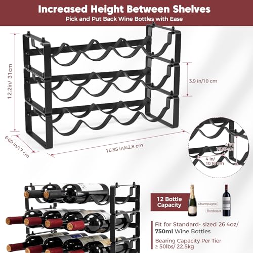 Stackable Countertop Wine Rack, 12 Wine Bottles Holder for Inside Cabinet