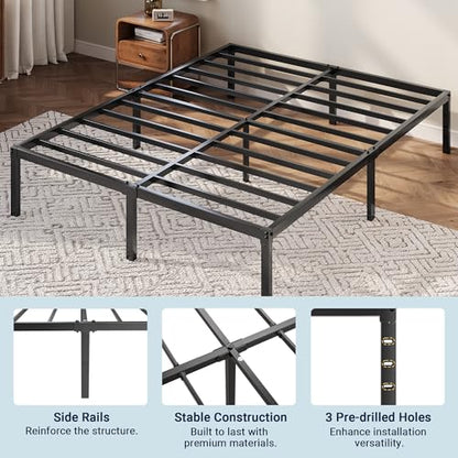Full Size Bed Frame, 12 Inch Metal Beds with Storage Space, Black