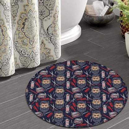 Soft Round Yoga Carpet, Large Home Decor Mat, Non Slip Machine Washable Kitchen Office Circle Rug American Barber Shop Tools, 24inch