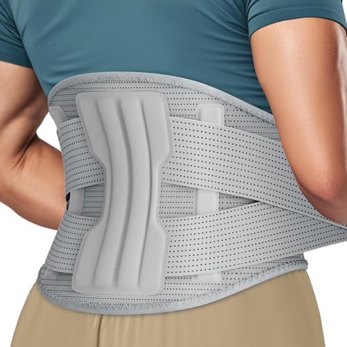 NEENCA Compression Back Brace for Lower Back Pain, Herniated Disc, Lumbar Strain – Breathable Lumbar Support for Work, Lifting, Sciatica, Scoliosis (Gray, Large)