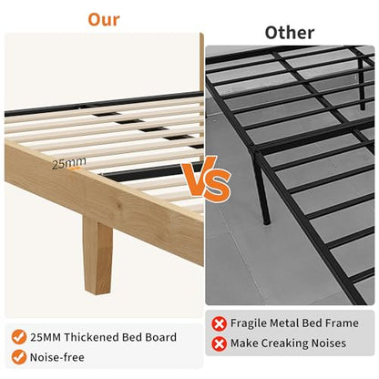 GAOMON Full Size Wood Bed Frame with LED Light and Rattan Headboard