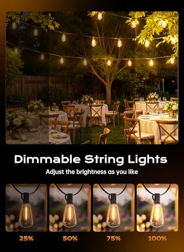 100FT Outdoor-String-Lights with Remote, Shatterproof ST38 LED Bulbs, Waterproof Patio Lights with 3 Modes, Dimmable & Connectable 2700K Hanging Lights for Backyard Porch Deck Balcony