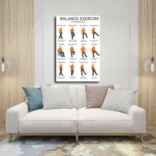 Balance Exercises for Seniors Senior Balance Exercise Chart for Adults Chair Exercise Charts Canvas Poster Wall Art for Living Room Bedroom Decor Unframe 16x24inch