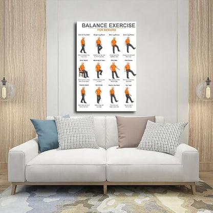 Balance Exercises for Seniors Senior Balance Exercise Chart for Adults Chair Exercise Charts Canvas Poster Wall Art for Living Room Bedroom Decor Unframe 16x24inch