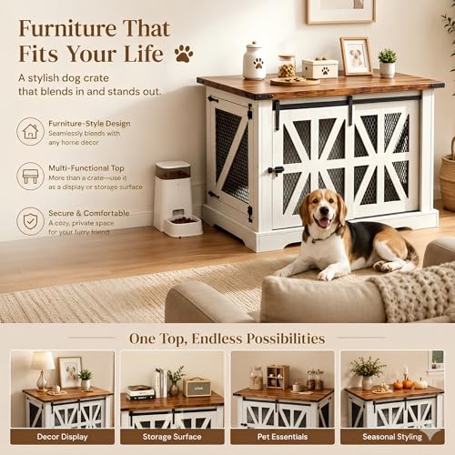 40" Dog Crate Furniture with Sliding Doors for Medium Dogs Up to 45 lbs