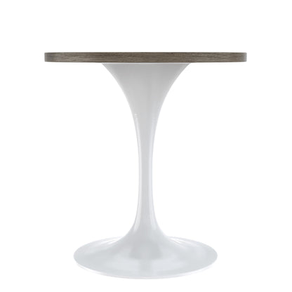 Mid-Century Modern 27 Inch Round Dining Table, MDF Wood Tabletop with White Steel Pedestal Base, Contemporary Kitchen & Dining Room Table, Small Space Breakfast Table, Dark Maple