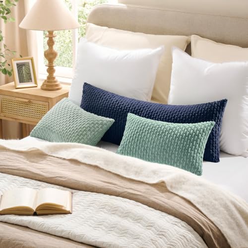 Kevin Textile Soft Corduroy 24x24 Inch Pillow Covers 2 Pack, Navy Blue | Boho Stripe Plush Corduroy Decorative Throw Cushion Euro Pillow Cases Modern Farmhouse Home Decor for Sofa Couch Bed
