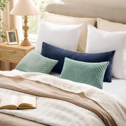 Kevin Textile Soft Corduroy 24x24 Inch Pillow Covers 2 Pack, Navy Blue | Boho Stripe Plush Corduroy Decorative Throw Cushion Euro Pillow Cases Modern Farmhouse Home Decor for Sofa Couch Bed