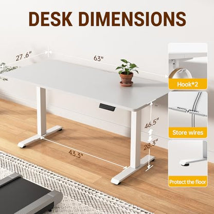 63×27.6 Inch Large Electric Standing Desk, Gaming Table, White