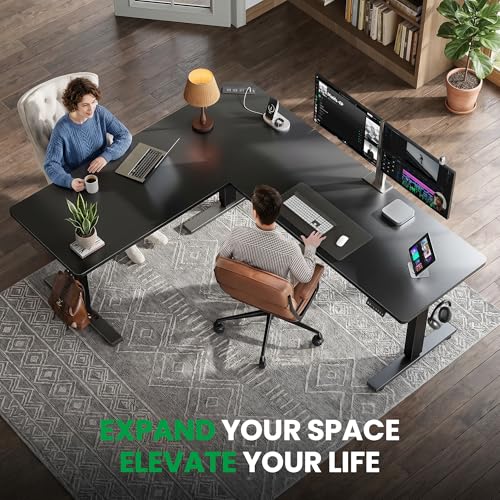 63x55 Inch L-Shaped Standing Desk with Charging Station Corner Desk