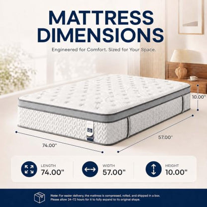 Full Mattress, 10 Inch Cooling Hybrid Full Size Mattress in a Box