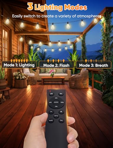 120FT LED Outdoor String Lights with Remote, Patio Lights Outdoor Waterproof with 36+2 Shatterproof ST38 LED Bulbs, Dimmable Outside Hanging Light for Porch, Garden, Backyard, Cafe, 2700K