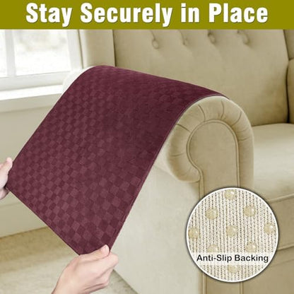 Couch Arm Covers, Sofa Arm Covers, Waterproof Armrest Cover for Sofa, Loveseat, Armchair, Anti-Slip Recliner Arm Cover, Headrest Cover, Arm Chair Covers Set of 2 (Burgundy, 22"×18")