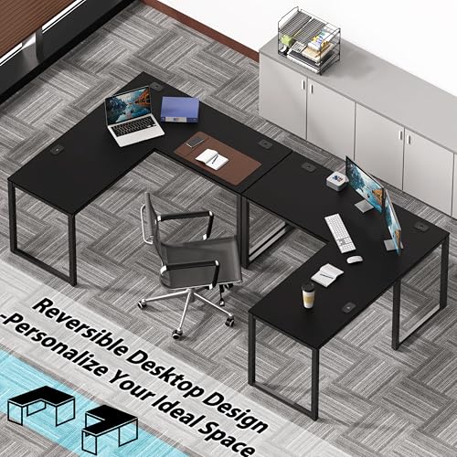 55 x 60 Commercial-Grade L-Shape Corner Office Computer Desk, Black
