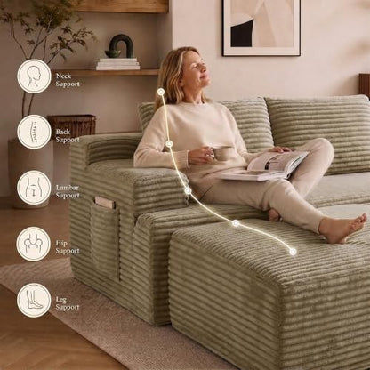 Boneless Couch, Modular Sectional Couches for Living Room, U-Shaped Cloud Couch Sofa with Deep Seat, Fluffy Corduroy Upholstered Corner Sofa