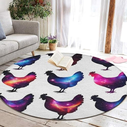 Women's Large Home Decor Mat, Soft Round Yoga Carpet, Non Slip Machine Washable Home Office Circle Rug Chicken Lover Gifts Funny Rooster Chickens